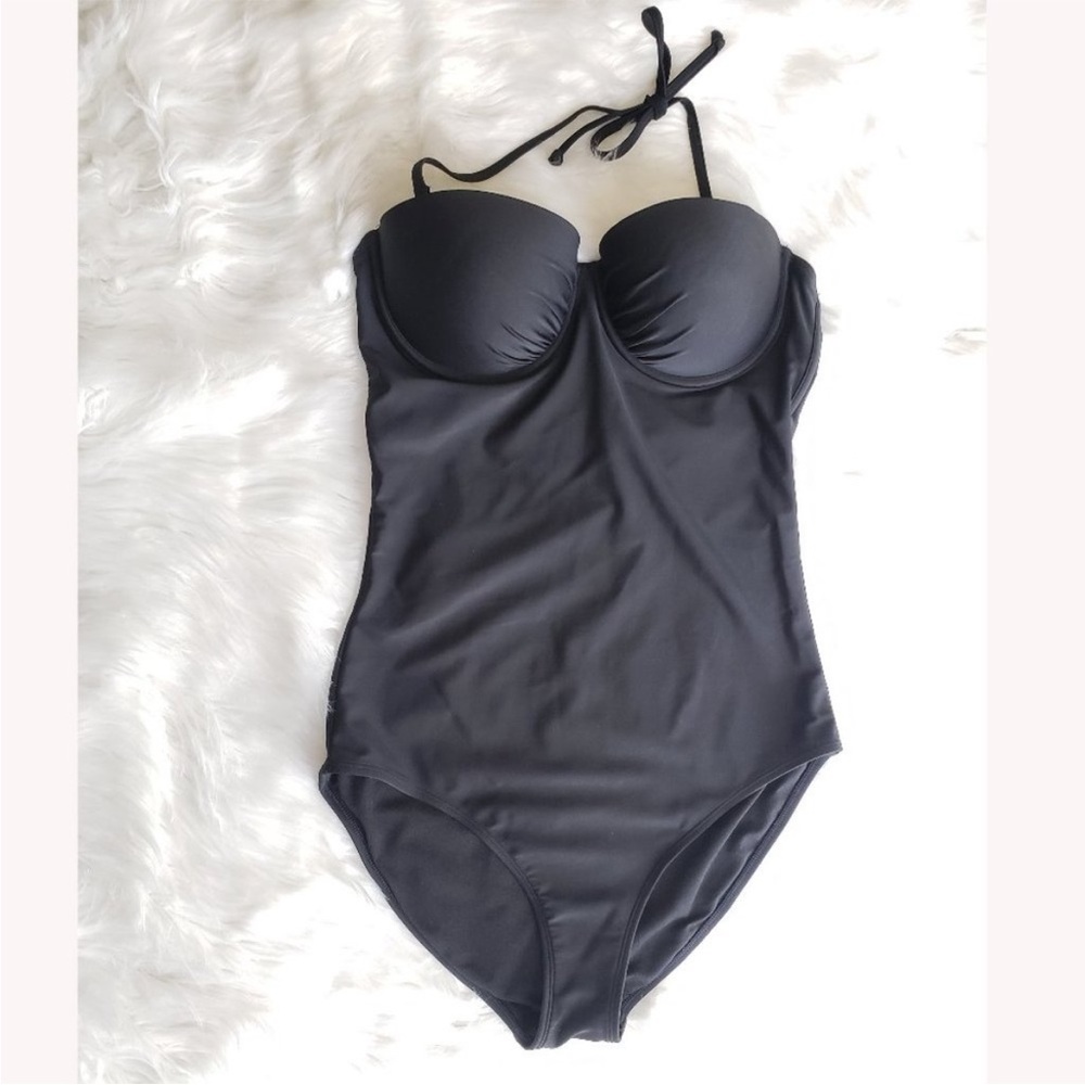 Old Navy Black Halter Underwire One Piece Bathing Suit